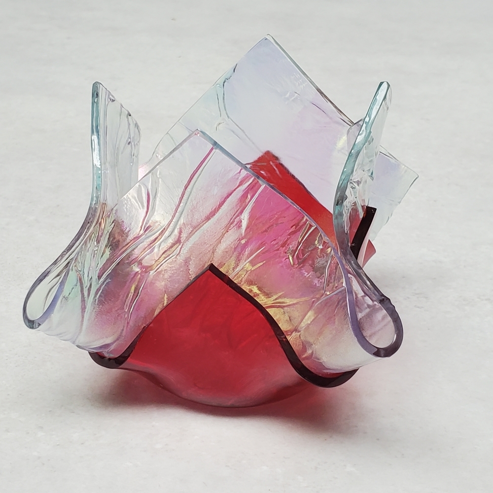 Iridescent Art Glass Draped  Handkerchief Candle Holder Fused Glass